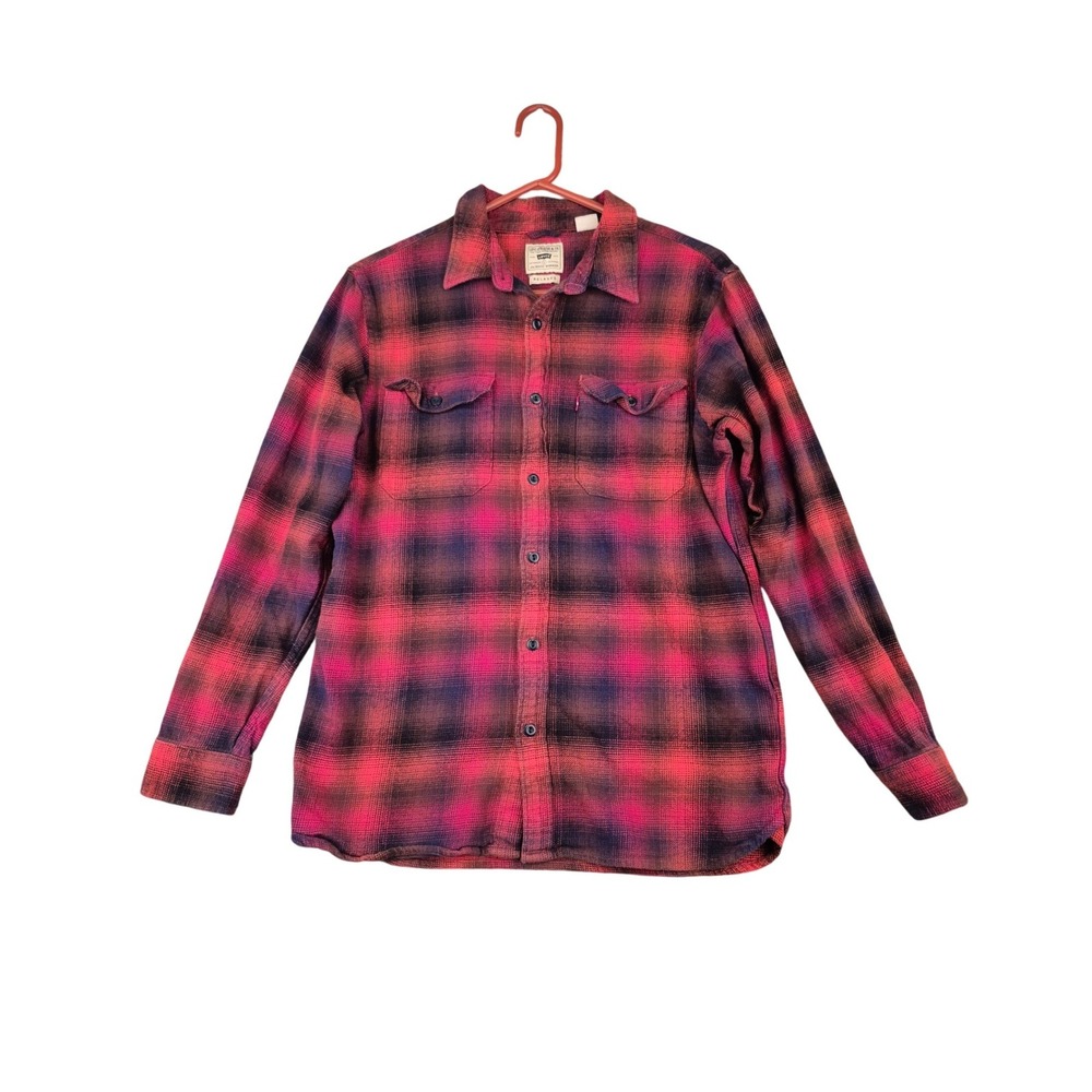 Levis Jackson Worker Flannel Shirt‎ Mens Small Red Navy Plaid Relaxed Fit Button